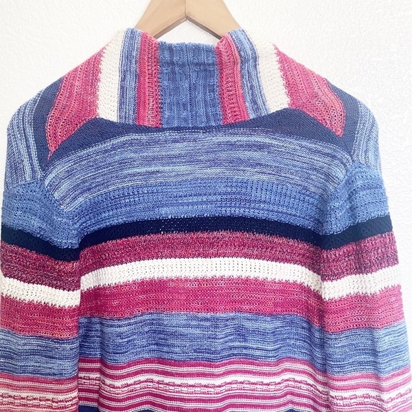 J. Jill Red Blue White Striped Knit Cotton Linen Blend Duster Button Cardigan - Picture 12 of 13